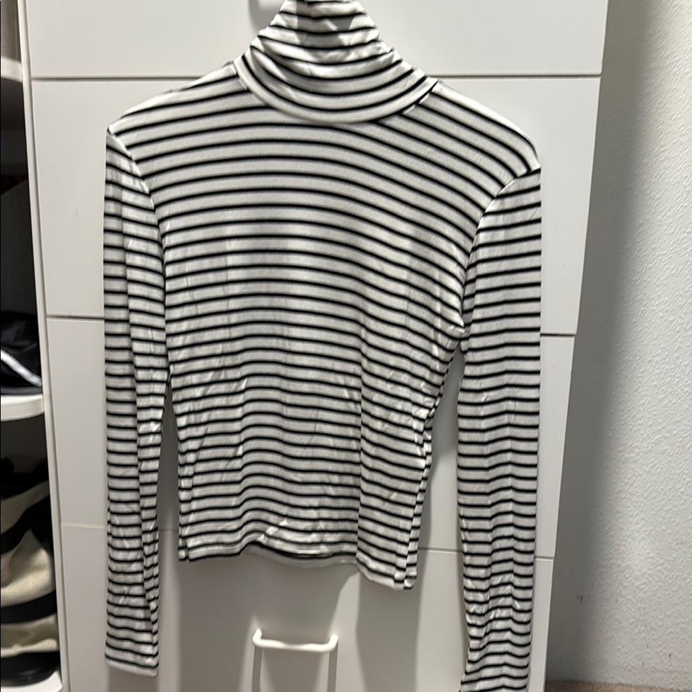 Striped Black and White Turtleneck Top